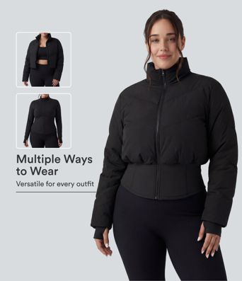 PuffFlex Plus-Size 3-in-1 Puffer-Mantel mit Stehkragen – lässig kurz geschnitten – sowie Jacke mit Daumenlöchern, geschwungenem Saum und Taschen