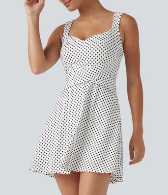 Built-in Bra 2-in-1 Polka Dot Mini Tennis Active Dress with Pockets-Easy Peezy Edition