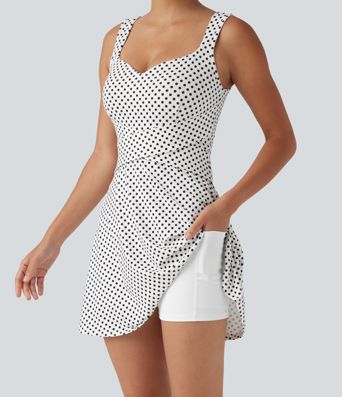 Built-in Bra 2-in-1 Polka Dot Mini Tennis Active Dress with Pockets-Easy Peezy Edition