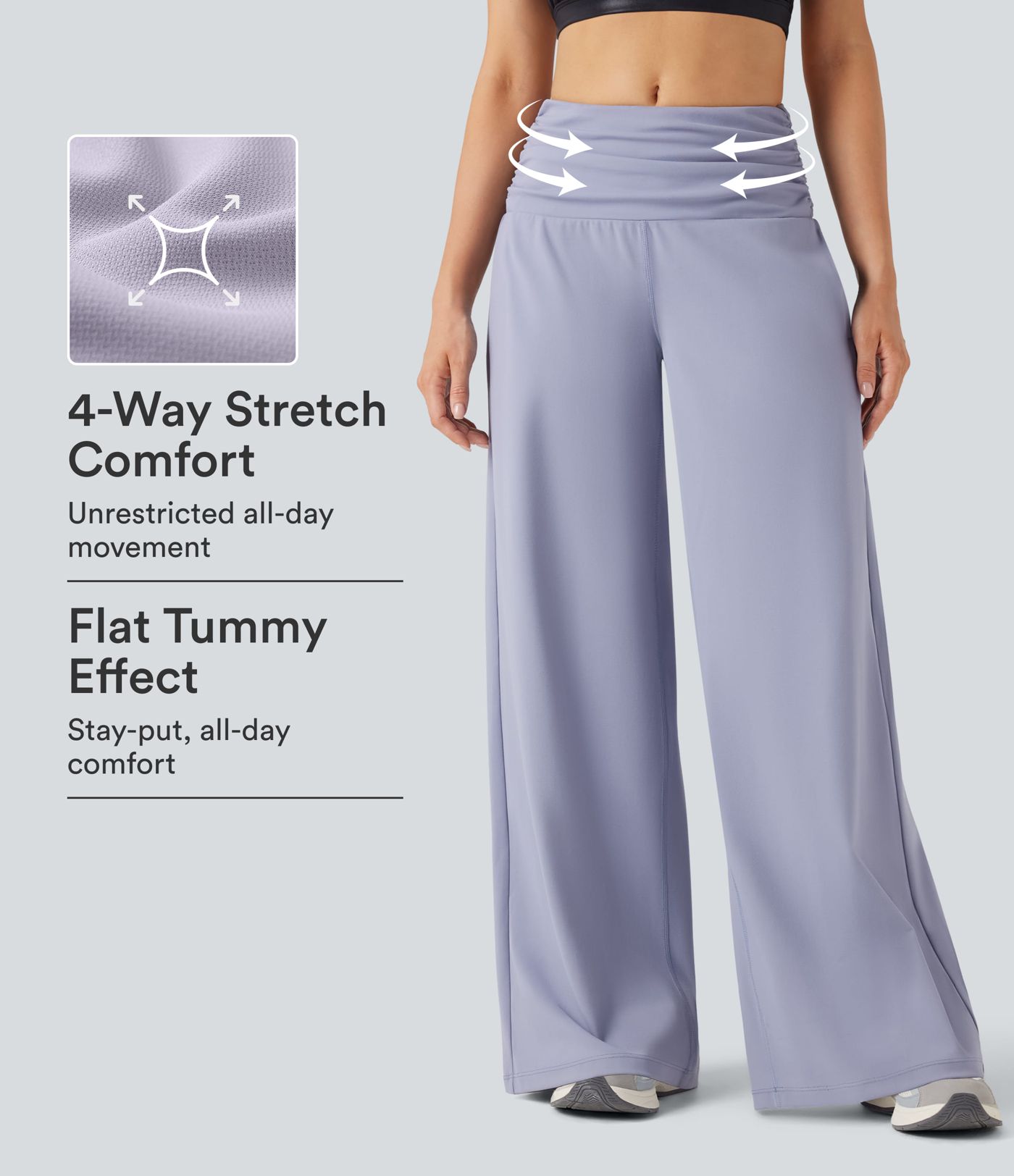 DayStretch Low Rise Tummy Control Ruched Wide Leg Dance Pants with Pockets DayStretch Low Rise Tummy Control Ruched Wide Leg Dance Pants with Pockets