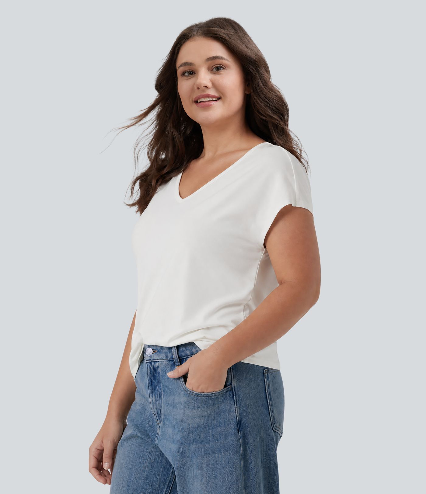 V-neck Short Sleeve Casual Plus Size T-Shirt