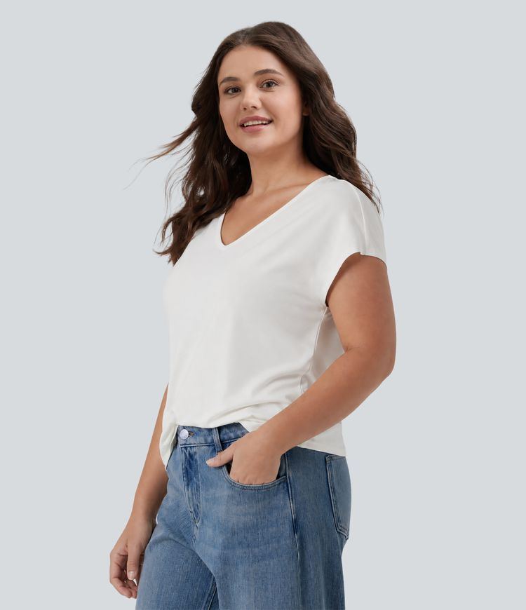 V-neck Short Sleeve Casual Plus Size T-Shirt