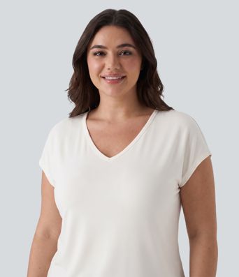 V-neck Short Sleeve Casual Plus Size T-Shirt