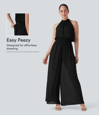 Tie Back 2-in-1 Wide Leg Casual Jumpsuit with Pockets-Easy Peezy Edition