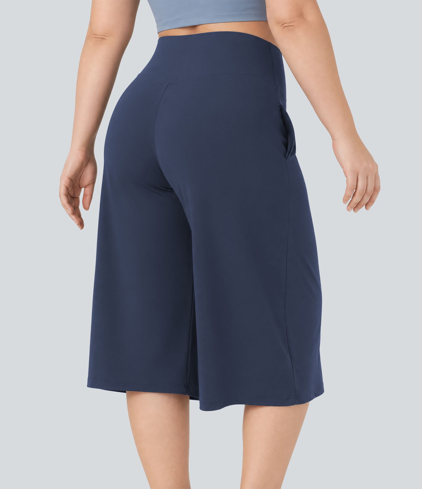SoftlyZero™ Airy Crossover High Waisted Wide Leg InstantCool Yoga Pedal Pusher Plus Size Pants with Pockets