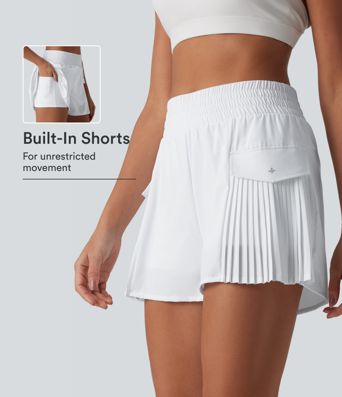 Breezeful™ High Waisted Pleated 2-in-1 Quick Dry Hiking Baggy Shorts with Pockets