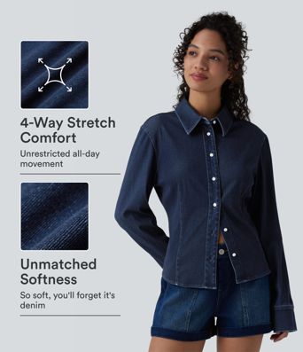 Halara Flex™ Long Sleeve Draped Lyocell Denim Casual Shirt Halara Flex™ Long Sleeve Draped Lyocell Denim Casual Shirt