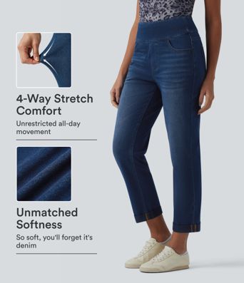 Halara Flex™ High Waisted Tummy Control Rolled Hem Casual Jeans with Pockets Halara Flex™ High Waisted Tummy Control Rolled Hem Casual Jeans with Pockets