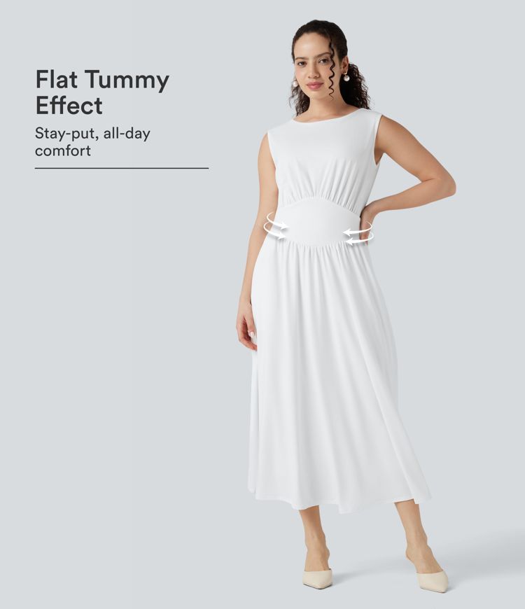 tummy control bridesmaid dresses Women's Sleeveless Tie Back Midi and Wedding Guest Dress Spanx