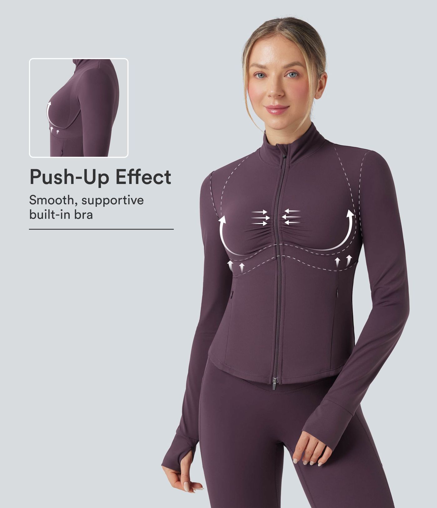 Halara UltraSculpt™ Mock Neck Ruched Push-Up Long Sleeve Thumb Hole Yoga Jacket with Pockets Halara UltraSculpt™ Mock Neck Ruched Push-Up Long Sleeve Thumb Hole Yoga Jacket with Pockets