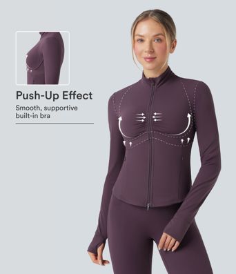 Halara UltraSculpt™ Mock Neck Ruched Push-Up Long Sleeve Thumb Hole Yoga Jacket with Pockets Halara UltraSculpt™ Mock Neck Ruched Push-Up Long Sleeve Thumb Hole Yoga Jacket with Pockets
