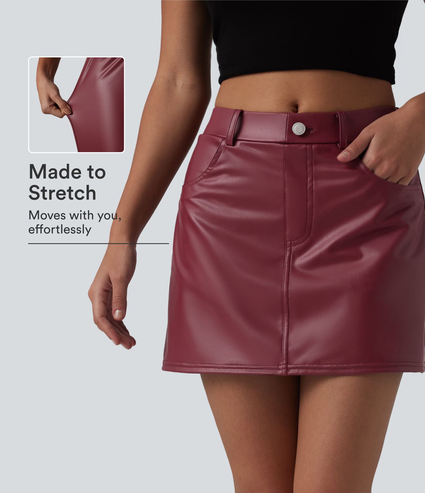 Mid Rise Stretchy PU Casual Skort with Pockets Mid Rise Stretchy PU Casual Skort with Pockets