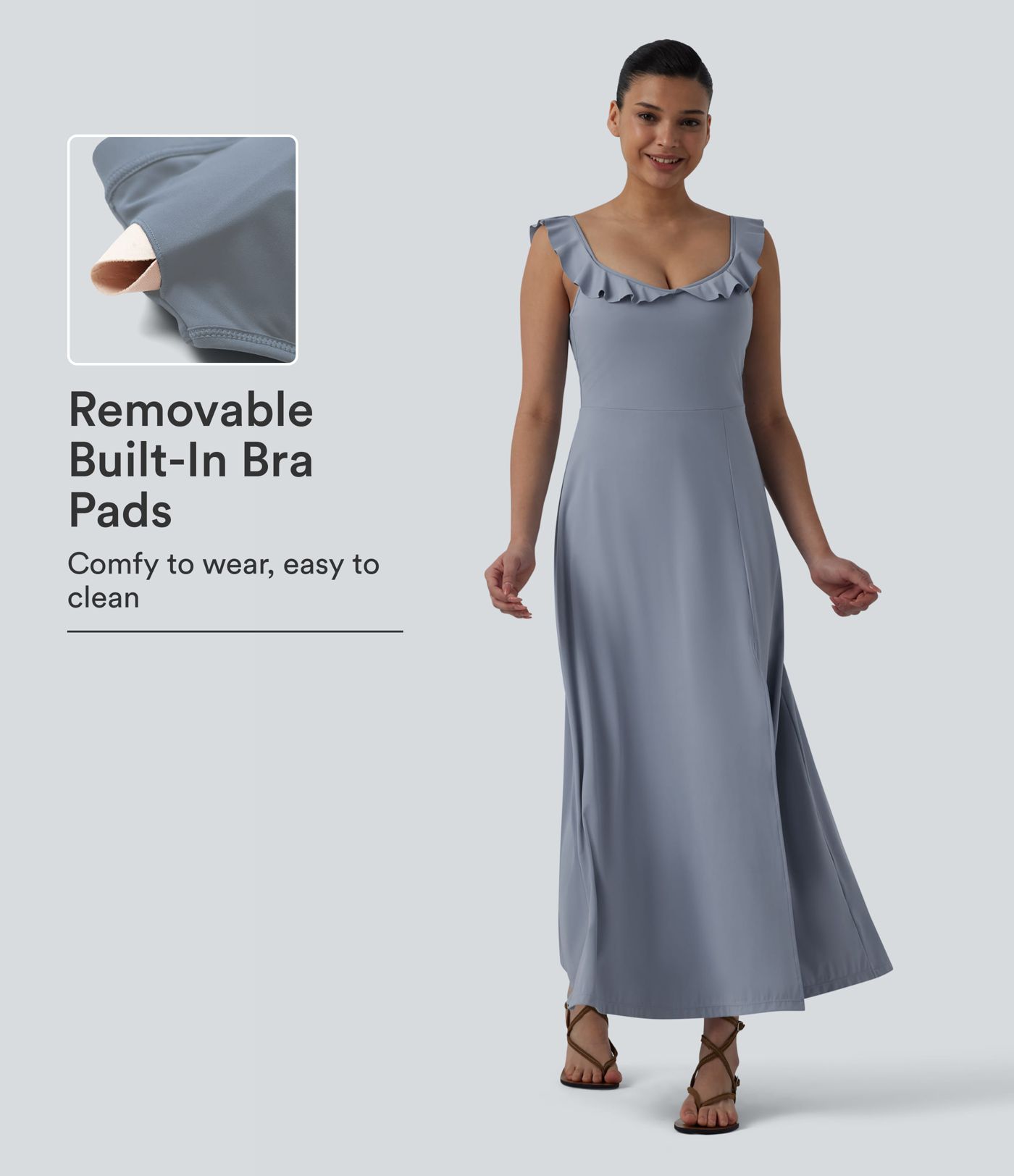 Built-in Bra Ruffle Flowy Maxi Dress Built-in Bra Ruffle Flowy Maxi Dress