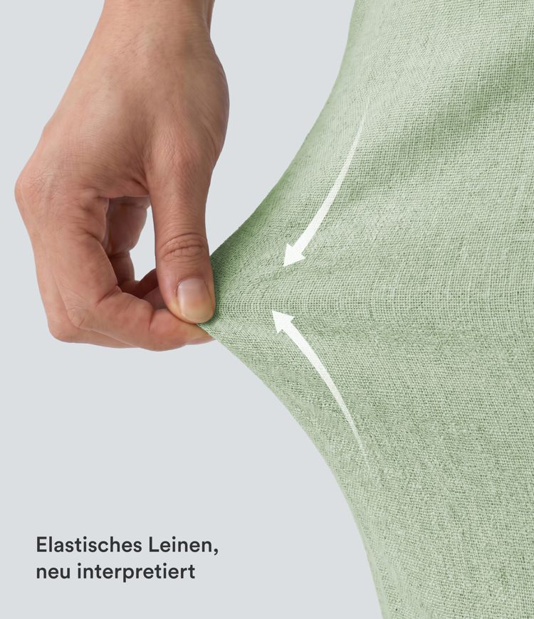 Lässige 7/8-Hose aus Leinen mit hohem Bund, Seitentaschen und geradem Bein