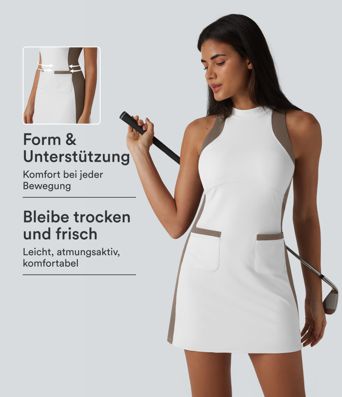 Halara UltraSculpt™ - Ärmelloses Golf-Minikleid mit Stehkragen, Seitentaschen und Farbblock