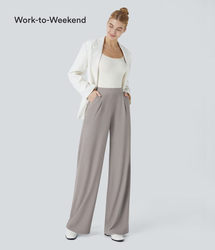 Halara Flex™ High Waisted Body Sculpt Waist-Slimming Pocket Wide Leg Micro Waffle Work Trousers
