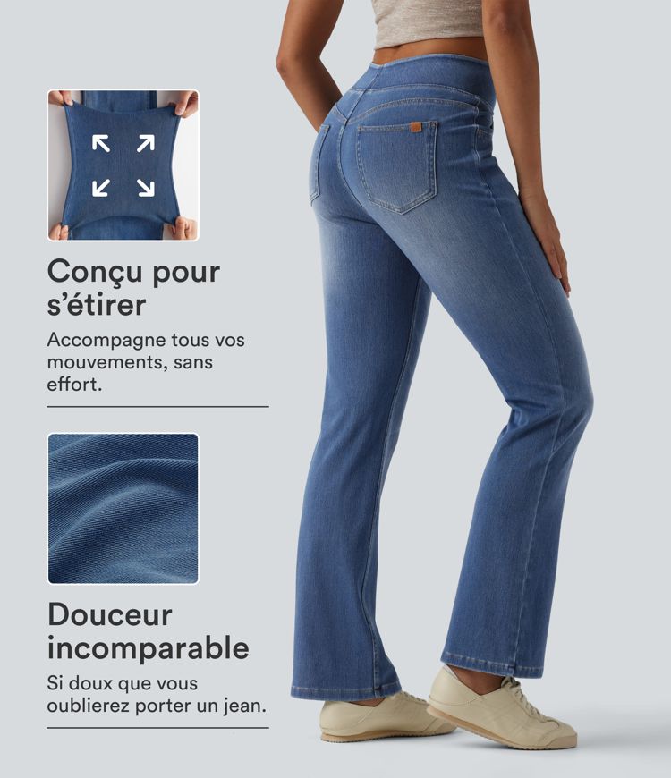 Jean Halara Flex™ Curvy taille haute bootcut délavé décontracté avec poches Jean Halara Flex™ Curvy taille haute bootcut délavé décontracté avec poches