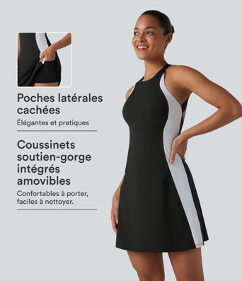 Robe de tennis courte 2-en-1 SoftlyZero™ Airy effet frais InstantCool avec brassière intégrée, color block et poches, accès facile Easy Peasy, protection solaire UPF50+ Robe de tennis courte 2-en-1 SoftlyZero™ Airy effet frais InstantCool avec brassière intégrée, color block et poches, accès facile Easy Peasy, protection solaire UPF50+