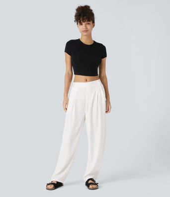 Mid Rise Pocket Barrel Leg Work Trousers Mid Rise Pocket Barrel Leg Work Trousers