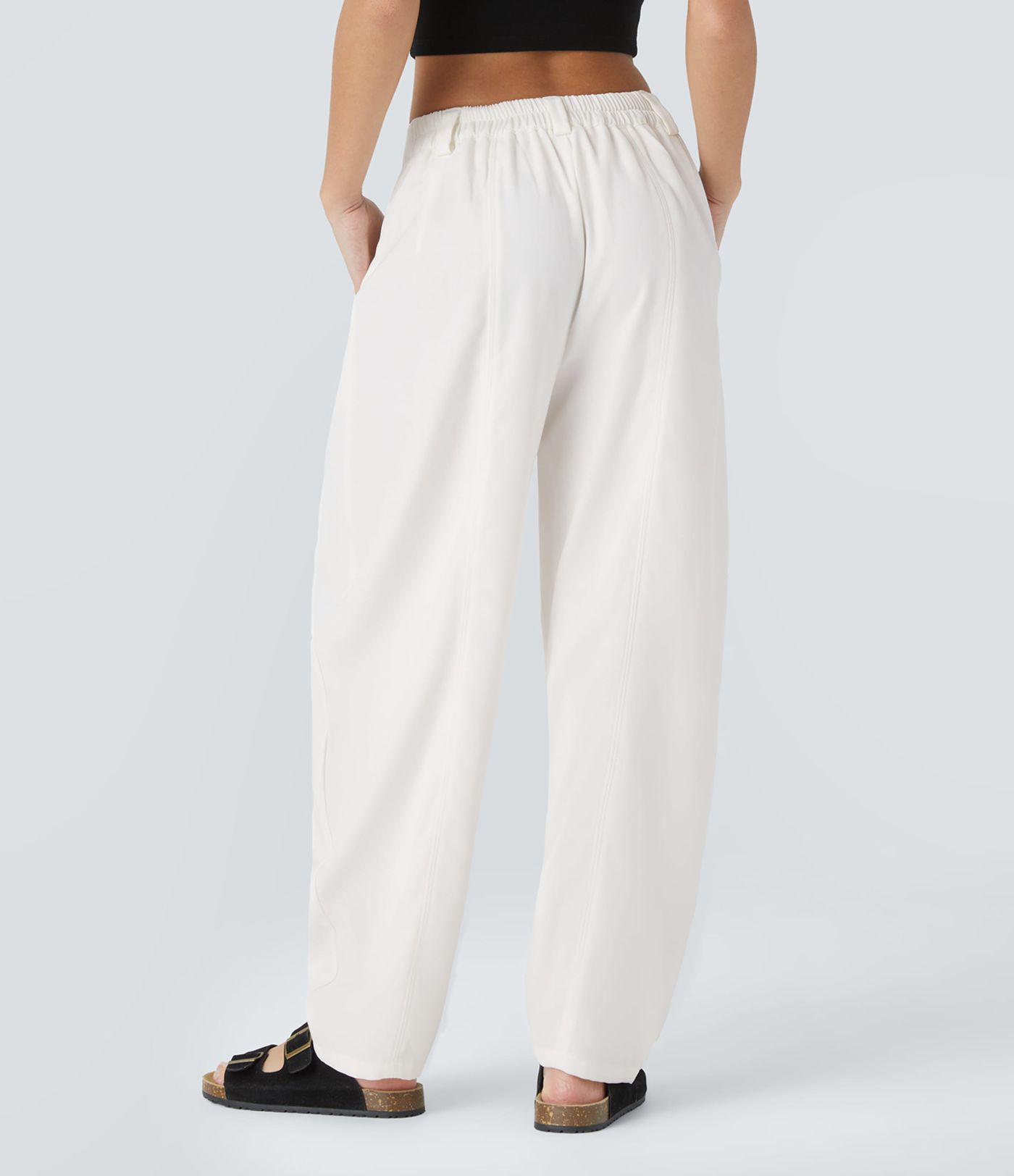 Mid Rise Pocket Barrel Leg Work Trousers Mid Rise Pocket Barrel Leg Work Trousers