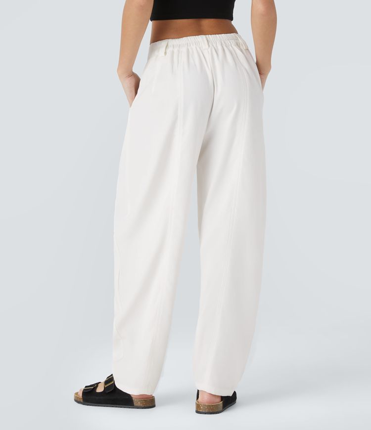 Mid Rise Pocket Barrel Leg Work Trousers Mid Rise Pocket Barrel Leg Work Trousers