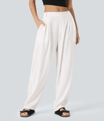 Mid Rise Pocket Barrel Leg Work Trousers Mid Rise Pocket Barrel Leg Work Trousers