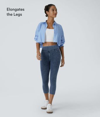 Halara Flex™ High Waisted Pocket Denim Capri Casual Leggings Halara Flex™ High Waisted Pocket Denim Capri Casual Leggings