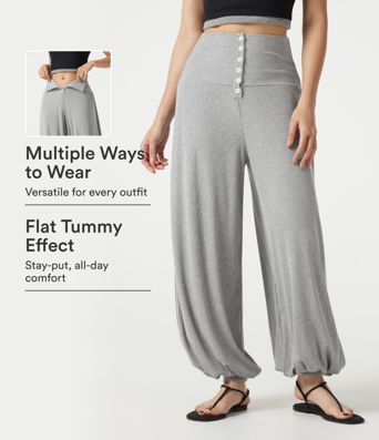 High Stretch Ribbed High Waisted Tummy Control Casual Joggers with Pockets