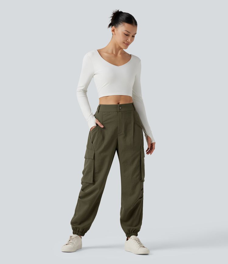 Mid Rise Casual Cargo Joggers with Pockets