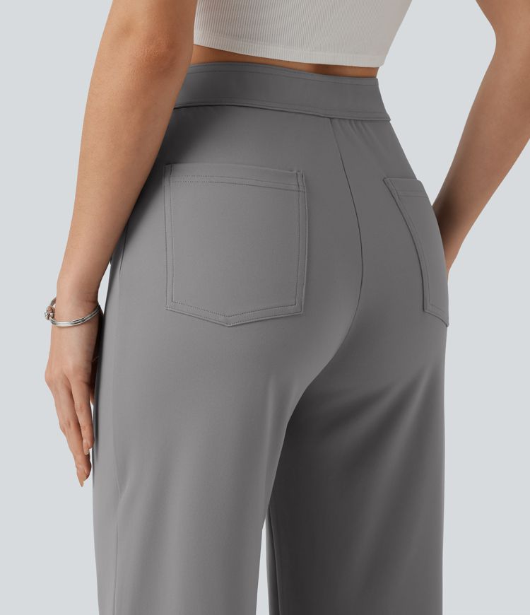 DayStretch High Waisted Straight Leg Cropped Casual Pants with Pockets