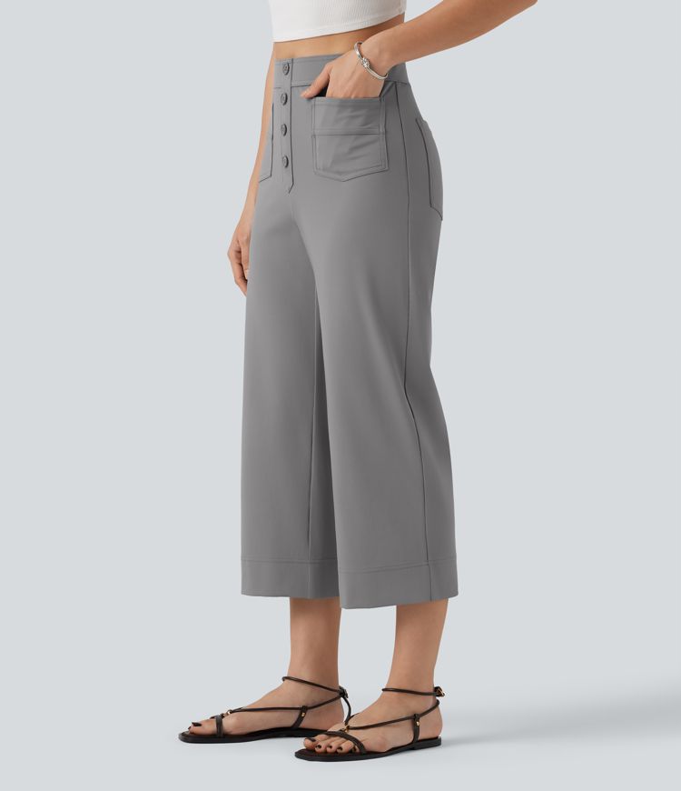 DayStretch High Waisted Straight Leg Cropped Casual Pants with Pockets