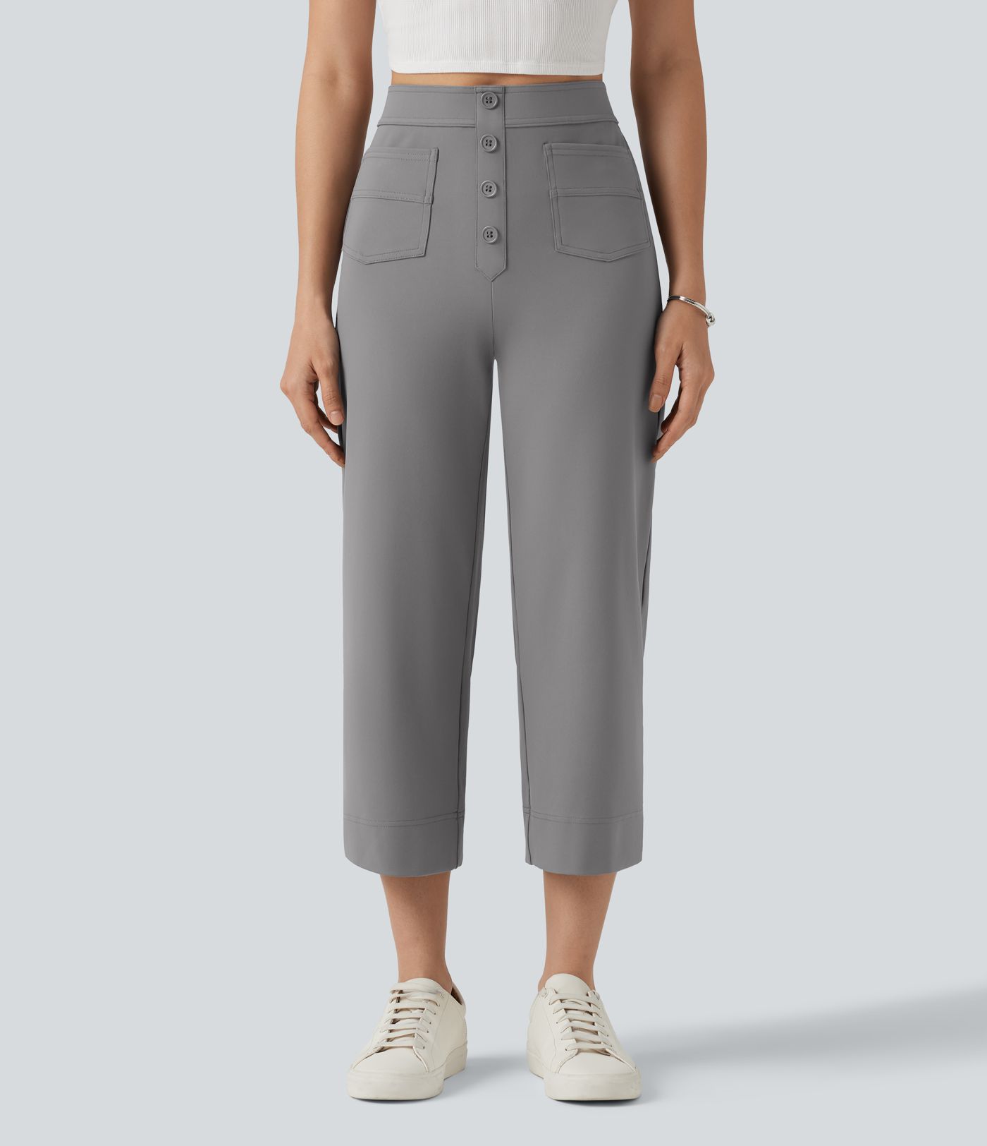 DayStretch High Waisted Straight Leg Cropped Casual Pants with Pockets