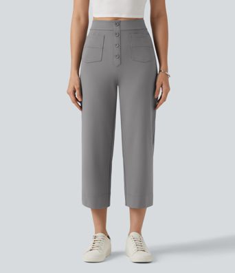 DayStretch High Waisted Straight Leg Cropped Casual Pants with Pockets