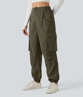 Mid Rise Casual Cargo Joggers with Pockets