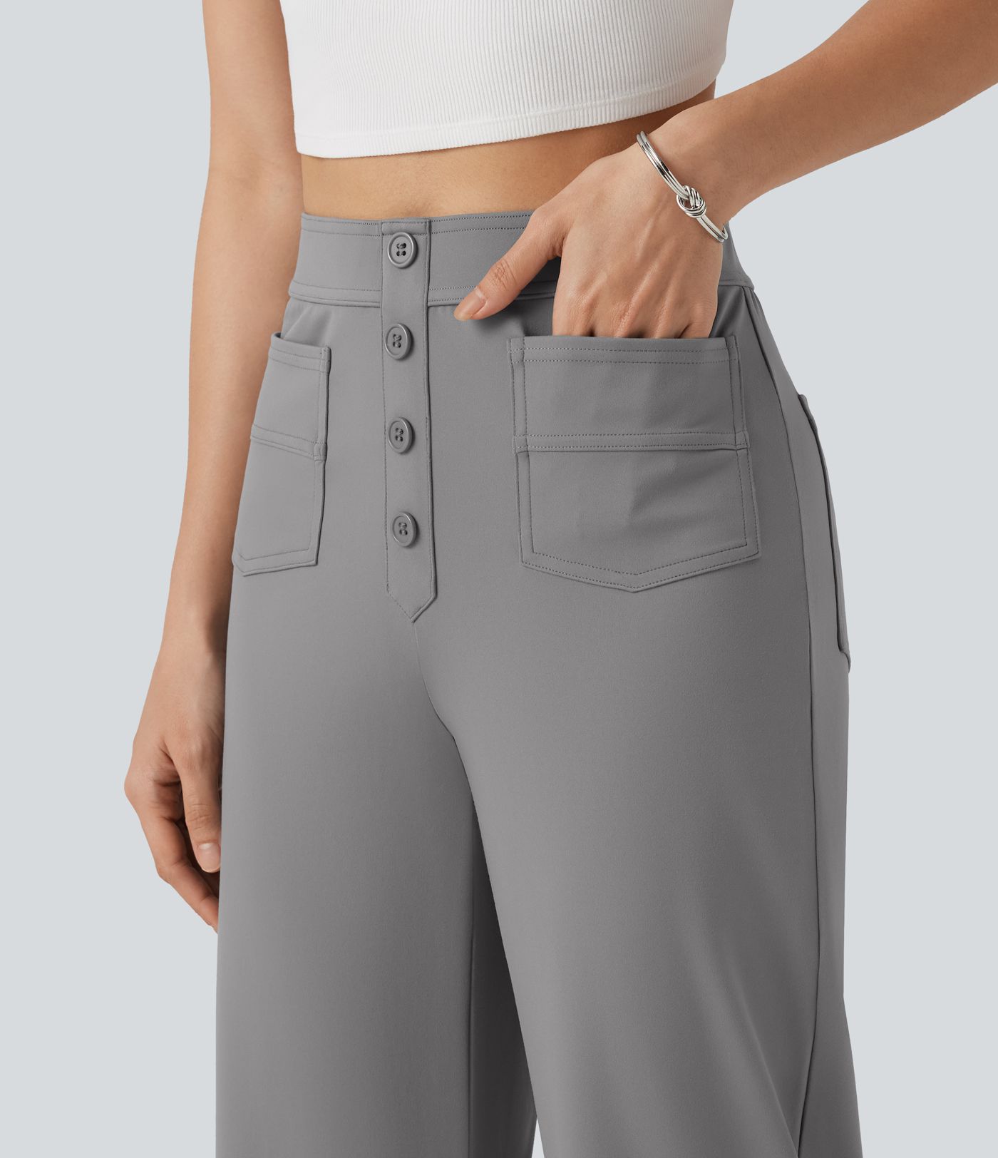 DayStretch High Waisted Straight Leg Cropped Casual Pants with Pockets