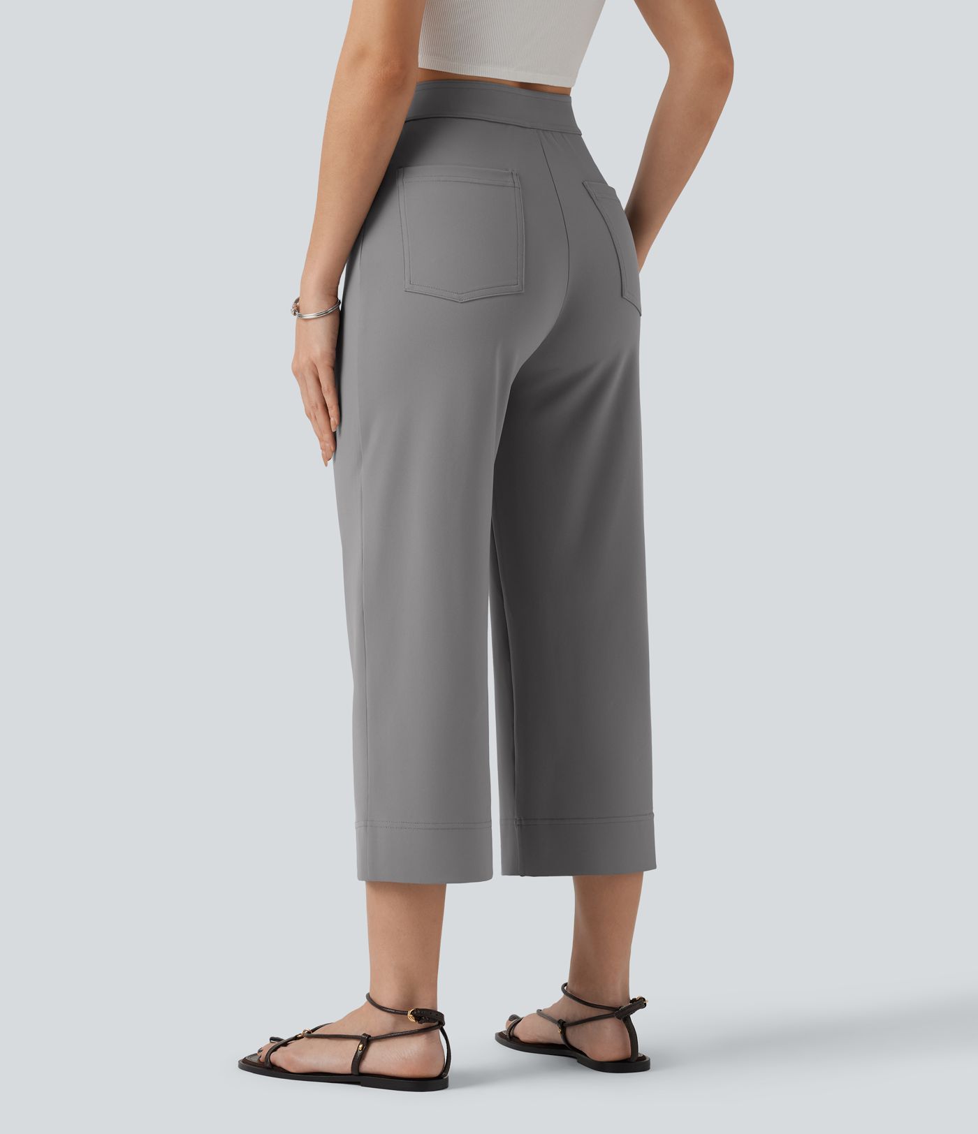 DayStretch High Waisted Straight Leg Cropped Casual Pants with Pockets