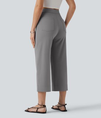 DayStretch High Waisted Straight Leg Cropped Casual Pants with Pockets