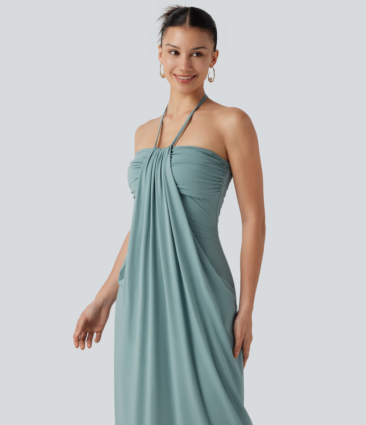 Neckholder-Midikleid mit Bindeband am Rücken, integriertem BH und Taschen
