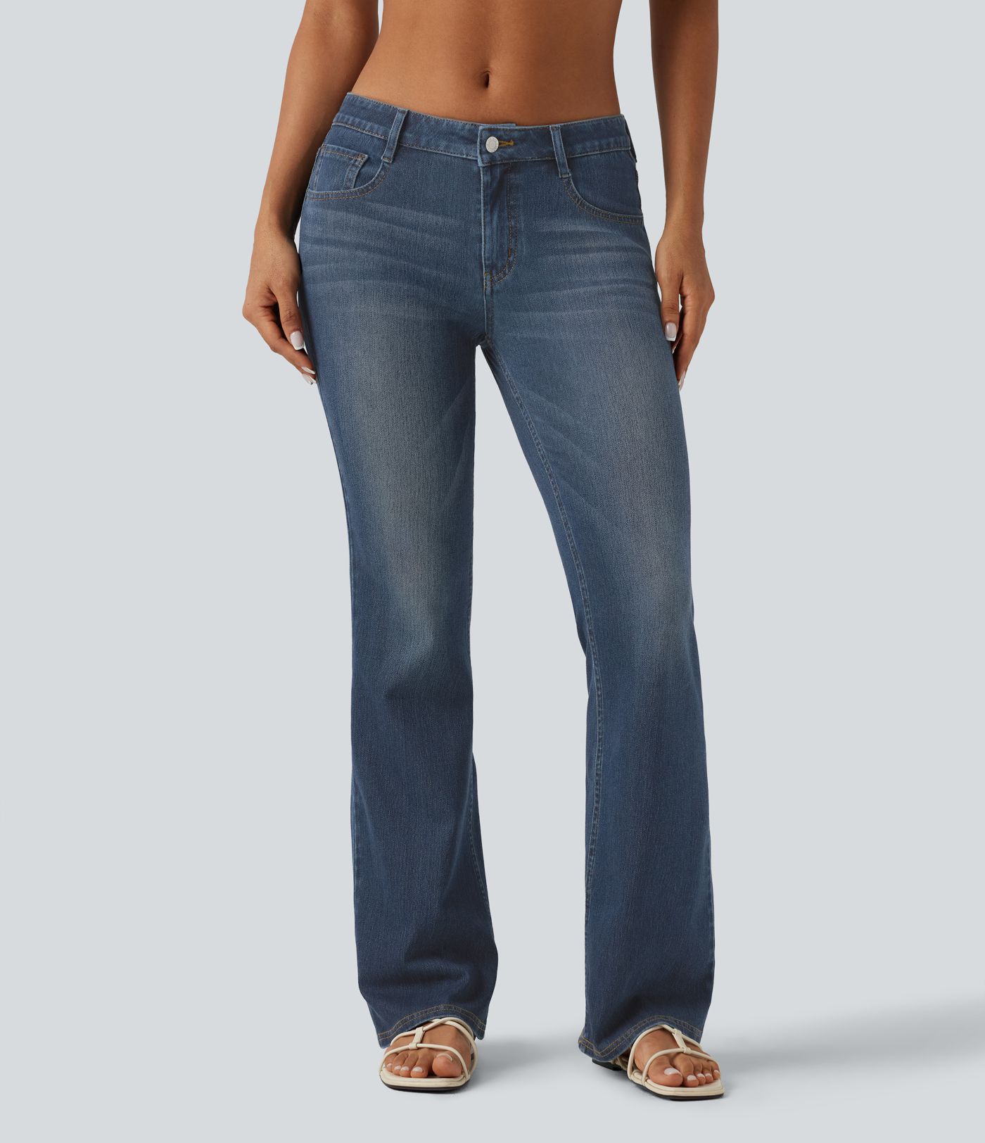 Halara Flex™ Low Rise Washed Bootcut Casual Jeans with Pockets Halara Flex™ Low Rise Washed Bootcut Casual Jeans with Pockets