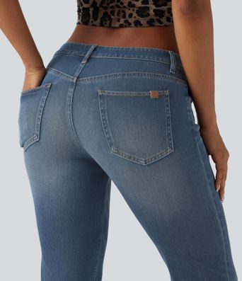 Halara Flex™ - Lässige, verwaschene Bootcut-Jeans mit niedrigem Bund und mehreren Taschen Halara Flex™ - Lässige, verwaschene Bootcut-Jeans mit niedrigem Bund und mehreren Taschen