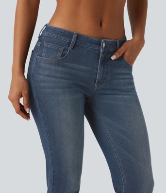 Halara Flex™ Low Rise Washed Bootcut Casual Jeans with Pockets Halara Flex™ Low Rise Washed Bootcut Casual Jeans with Pockets