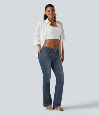 Halara Flex™ Low Rise Washed Bootcut Casual Jeans with Pockets Halara Flex™ Low Rise Washed Bootcut Casual Jeans with Pockets