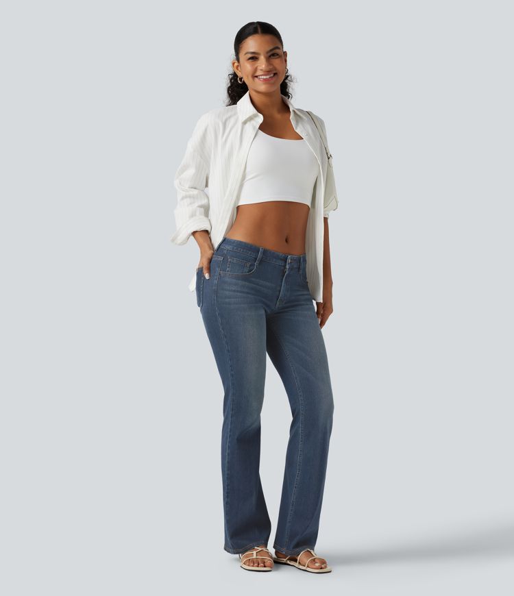 Halara Flex™ Low Rise Washed Bootcut Casual Jeans with Pockets Halara Flex™ Low Rise Washed Bootcut Casual Jeans with Pockets