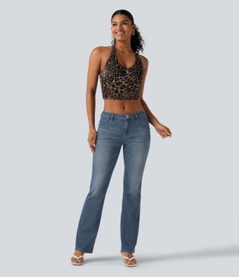 Halara Flex™ - Lässige, verwaschene Bootcut-Jeans mit niedrigem Bund und mehreren Taschen Halara Flex™ - Lässige, verwaschene Bootcut-Jeans mit niedrigem Bund und mehreren Taschen