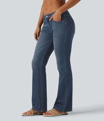 Halara Flex™ Low Rise Washed Bootcut Casual Jeans with Pockets Halara Flex™ Low Rise Washed Bootcut Casual Jeans with Pockets