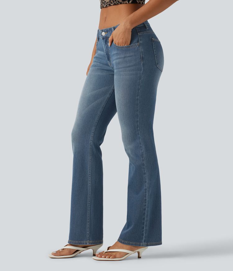 Halara Flex™ - Lässige, verwaschene Bootcut-Jeans mit niedrigem Bund und mehreren Taschen Halara Flex™ - Lässige, verwaschene Bootcut-Jeans mit niedrigem Bund und mehreren Taschen