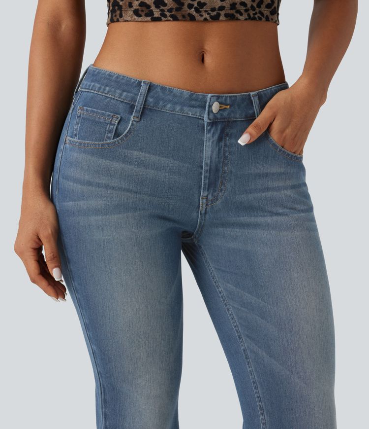 Halara Flex™ - Lässige, verwaschene Bootcut-Jeans mit niedrigem Bund und mehreren Taschen Halara Flex™ - Lässige, verwaschene Bootcut-Jeans mit niedrigem Bund und mehreren Taschen