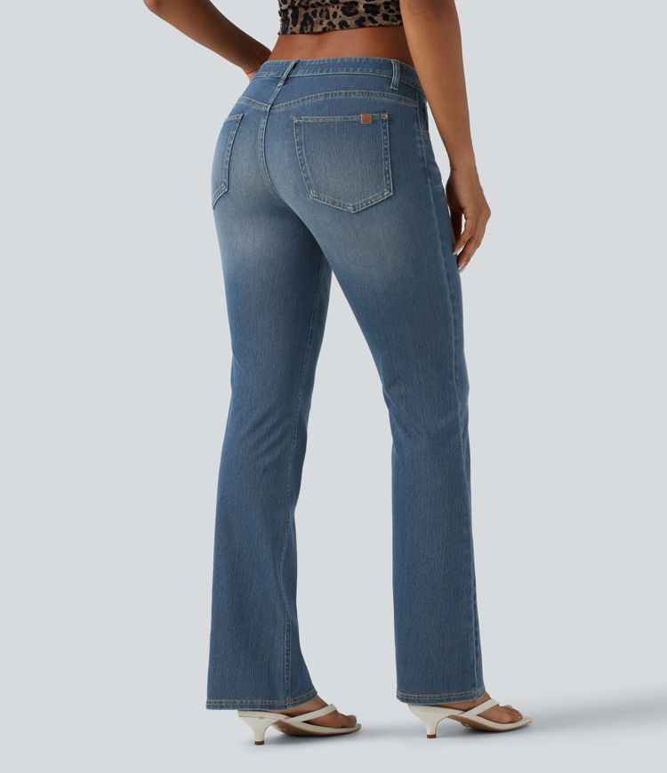 Halara Flex™ - Lässige, verwaschene Bootcut-Jeans mit niedrigem Bund und mehreren Taschen Halara Flex™ - Lässige, verwaschene Bootcut-Jeans mit niedrigem Bund und mehreren Taschen