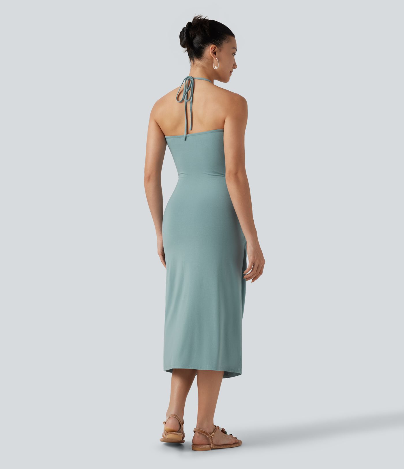 Neckholder-Midikleid mit Bindeband am Rücken, integriertem BH und Taschen
