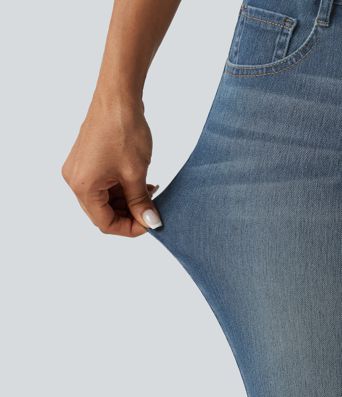Halara Flex™ - Lässige, verwaschene Bootcut-Jeans mit niedrigem Bund und mehreren Taschen Halara Flex™ - Lässige, verwaschene Bootcut-Jeans mit niedrigem Bund und mehreren Taschen